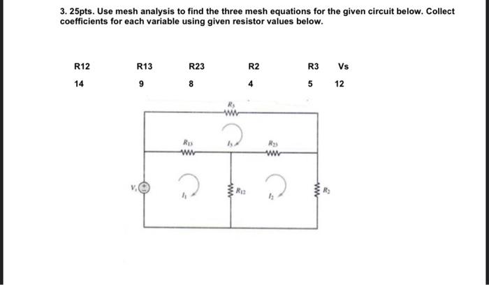 Solved 3. 25pts. Use mesh analysis to find the three mesh | Chegg.com
