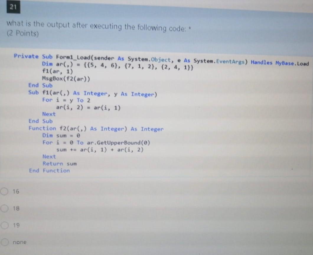 Solved 21 what is the output after executing the following | Chegg.com