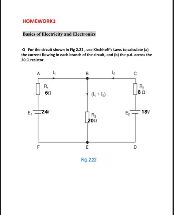 Solved Q For The Circuit Shown In Fig 2.22, Use Kirchhoff's | Chegg.com