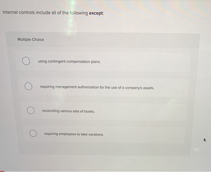Solved Internal controls include all of the following