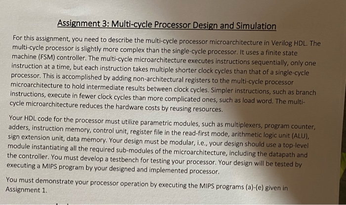 Solved Assignment 3: Multi-cycle Processor Design And | Chegg.com