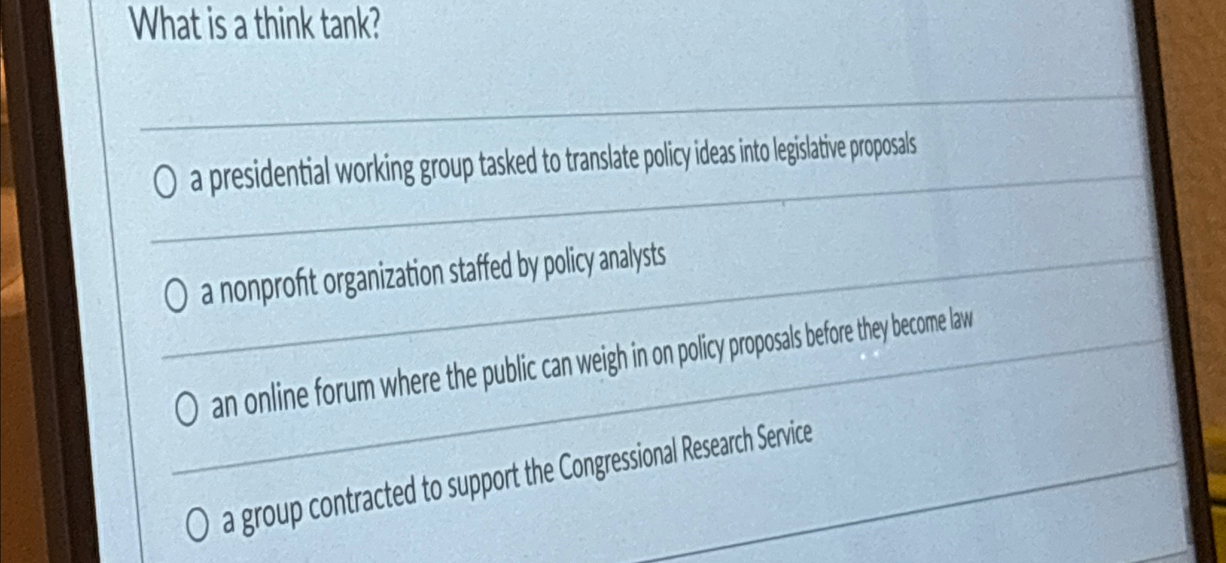Solved What is a think tank?q,a presidential working group | Chegg.com