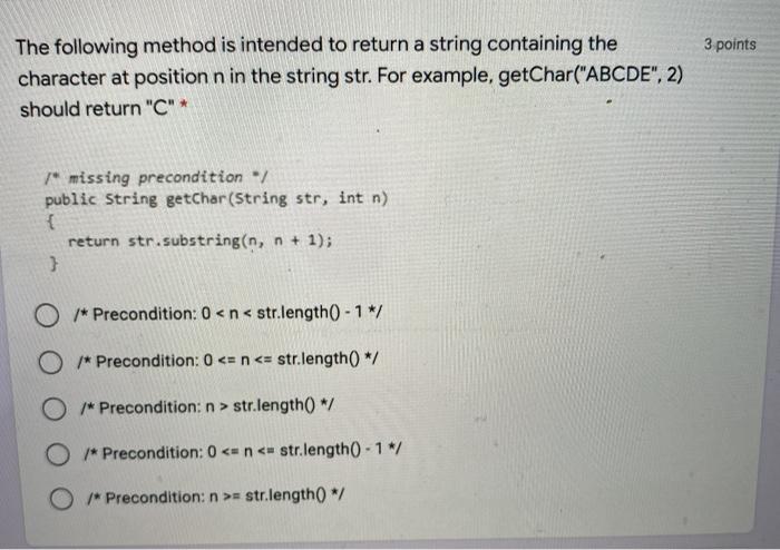 Solved 3 points The following method is intended to return a | Chegg.com