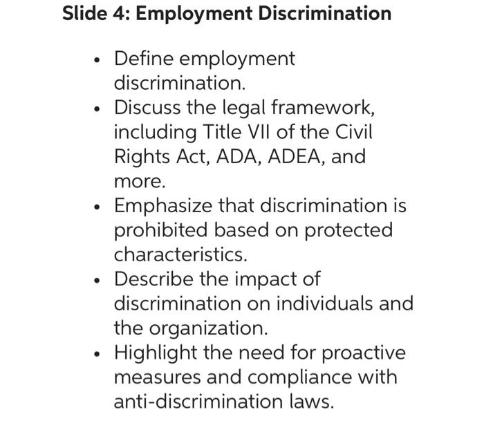 Solved Slide 4 Employment Discrimination Define