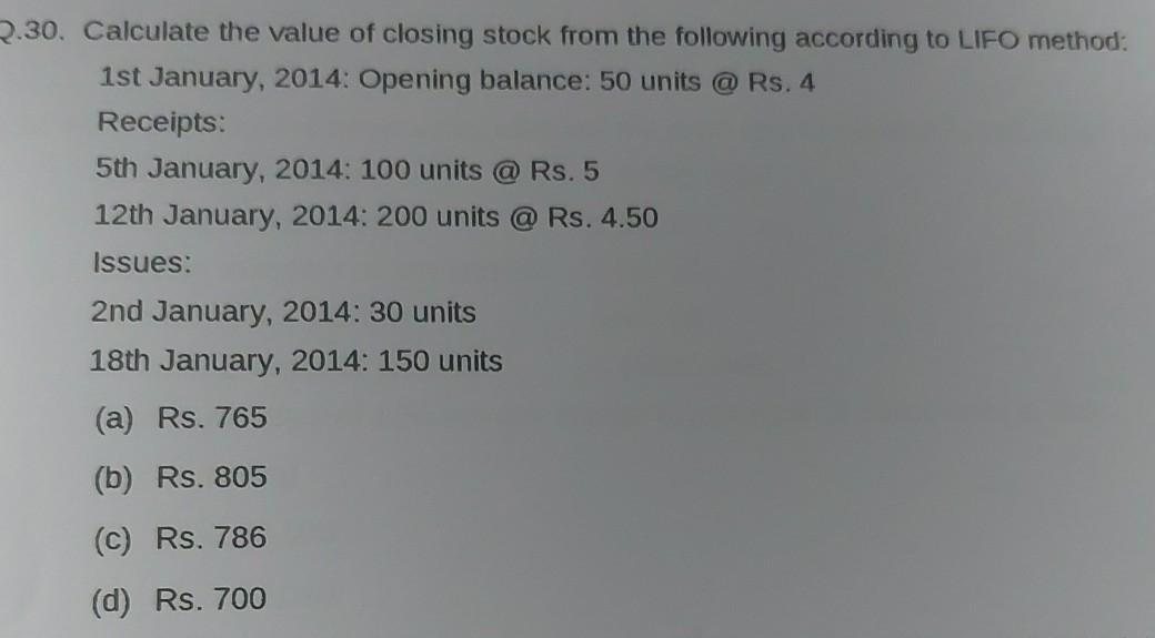Solved 2.30. Calculate the value of closing stock from the | Chegg.com