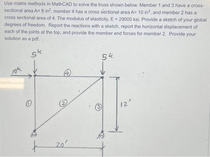 Use matrix methods in MathCAD to solve the truss | Chegg.com