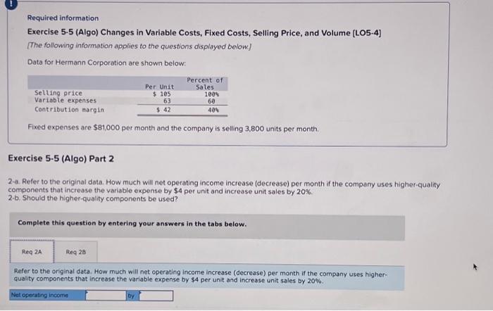 Solved Required Information Exercise 5-5 (Algo) Changes In | Chegg.com