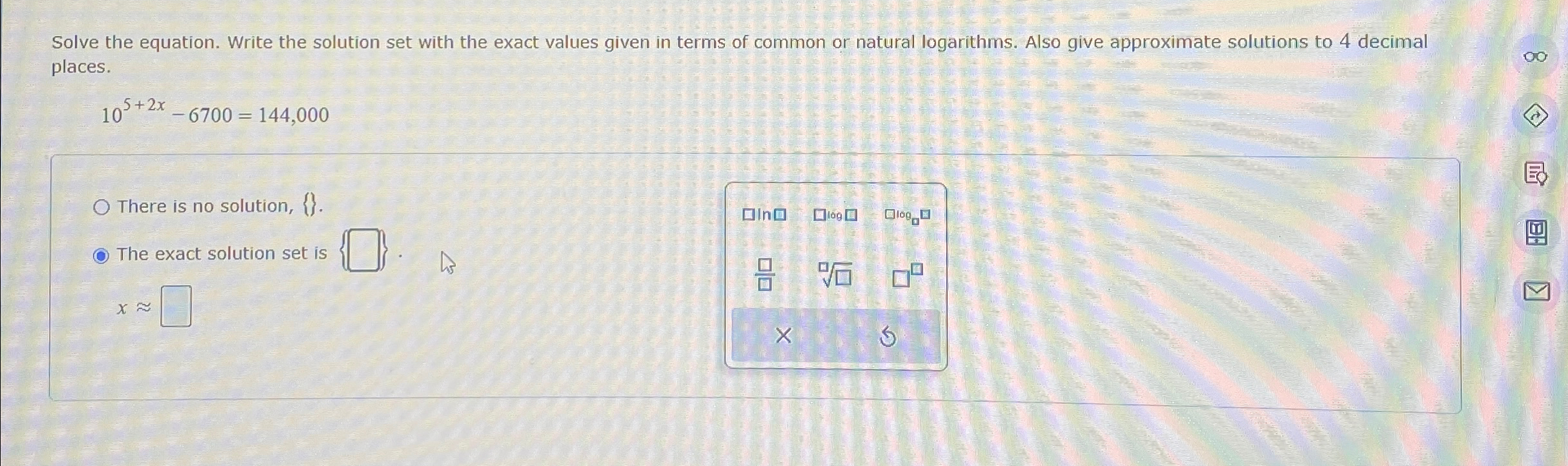 Solved Solve the equation. Write the solution set with the | Chegg.com
