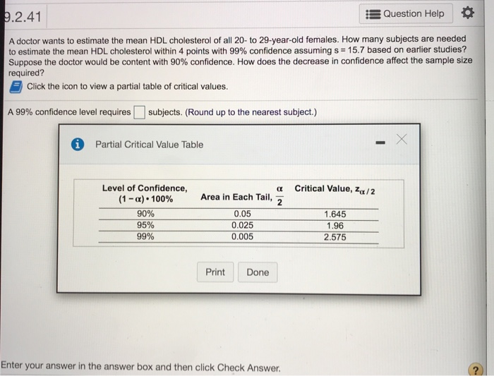 Solved 9 2 41 Question Help A Doctor Wants To Estimate The Chegg Com