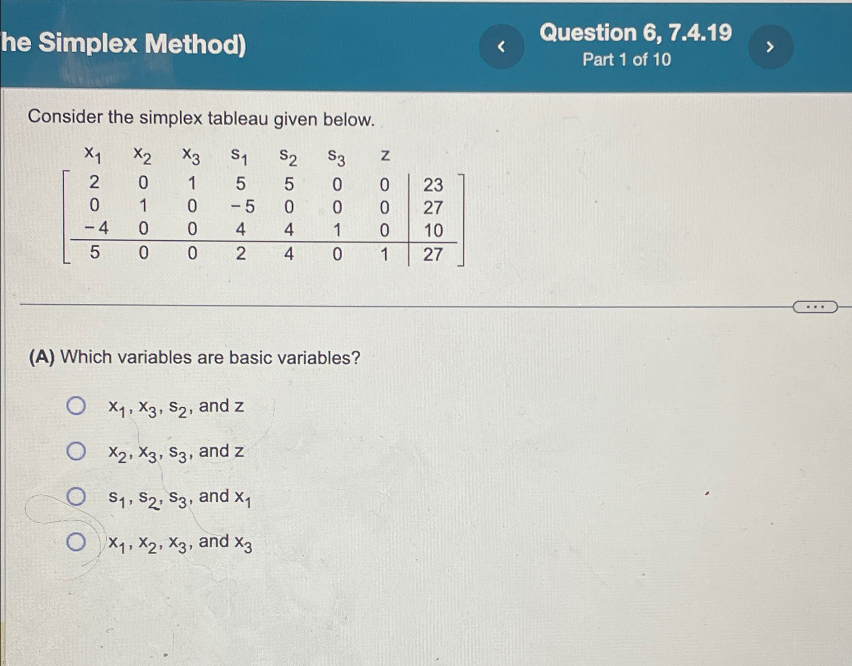 he Simplex Method)Question 6, 7.4.19Part 1 ﻿of | Chegg.com