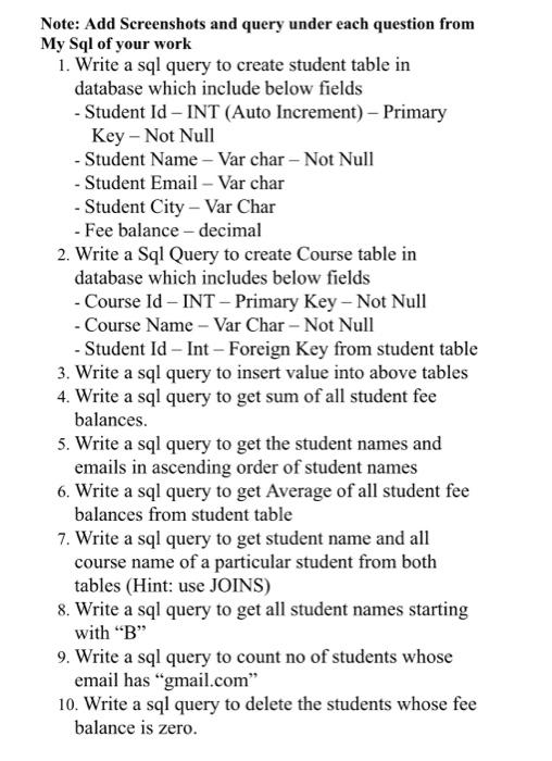 Solved Note: Add Screenshots and query under each question | Chegg.com