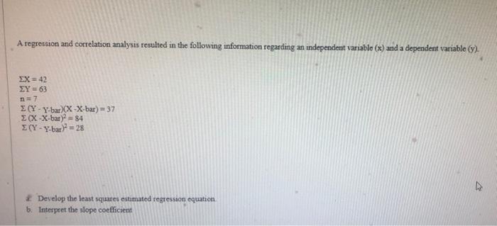 Solved A Regression And Correlation Analysis Resulted In The | Chegg.com