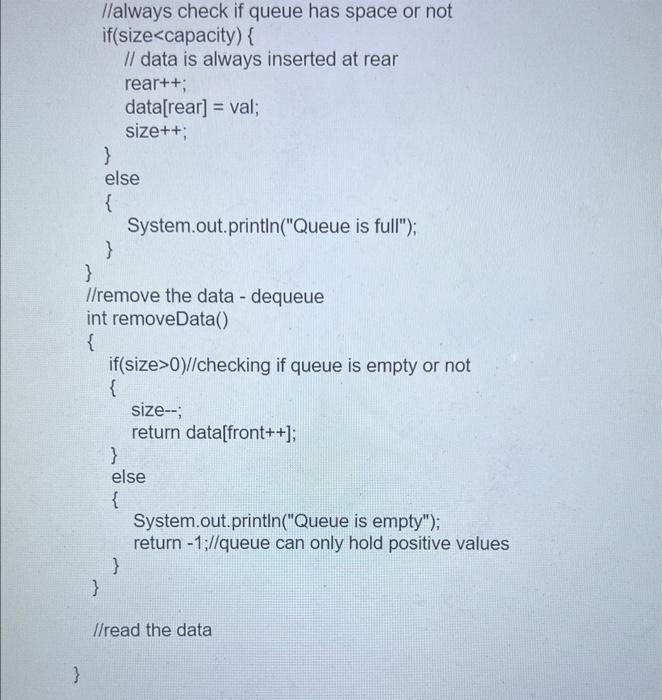 Solved Add code to the Queue code posted to implement | Chegg.com