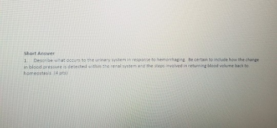 Solved Short Answer 1 Describe what occurs to the urinary | Chegg.com