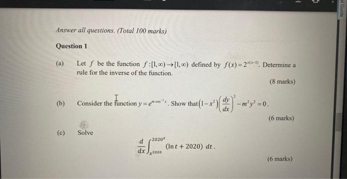 Solved (a) Let F Be The Function F:[1,∞)→[1,∞) Defined By | Chegg.com