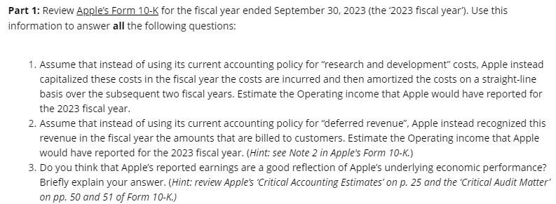 Solved Part 1: Review Apple's Form 10-K for the fiscal year | Chegg.com