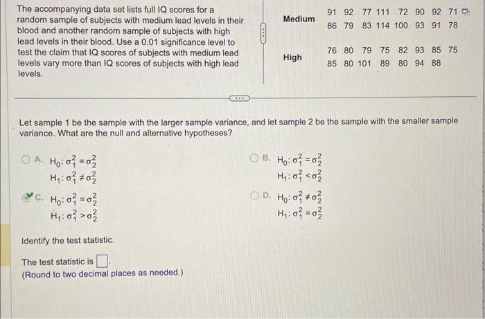 Solved The accompanying data set lists full 1Q scores for a | Chegg.com