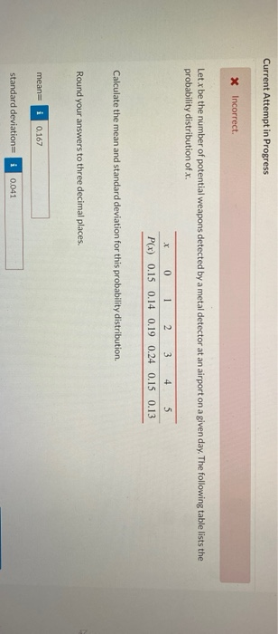 Solved Current Attempt in Progress X Incorrect Let x be the | Chegg.com