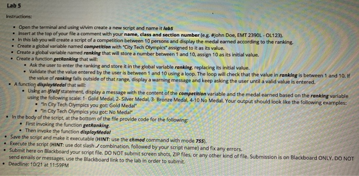 Lab 5 Instructions Open The Terminal And Using Chegg Com