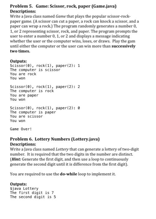 Solved Problem 5. Game: Scissor, rock, paper (Game.java) | Chegg.com