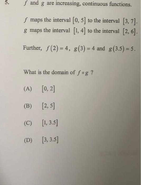 Solved f maps the interval [0,5] to the interval [3,7]. g | Chegg.com