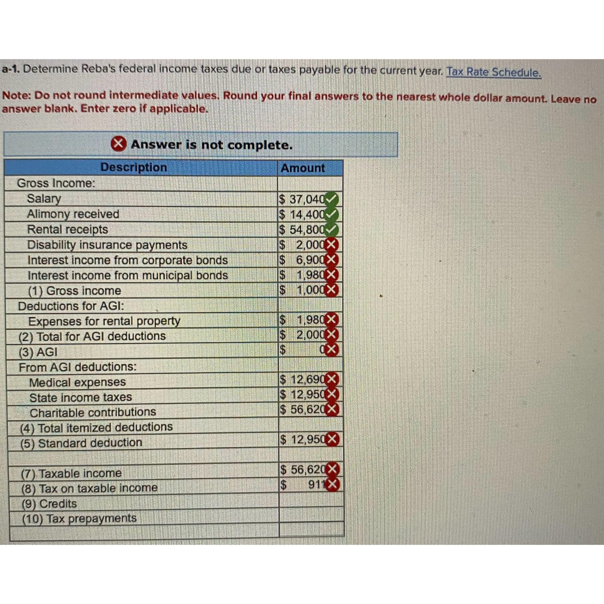 Solved A 1 ﻿determine Rebas Federal Income Taxes Due Or 6416