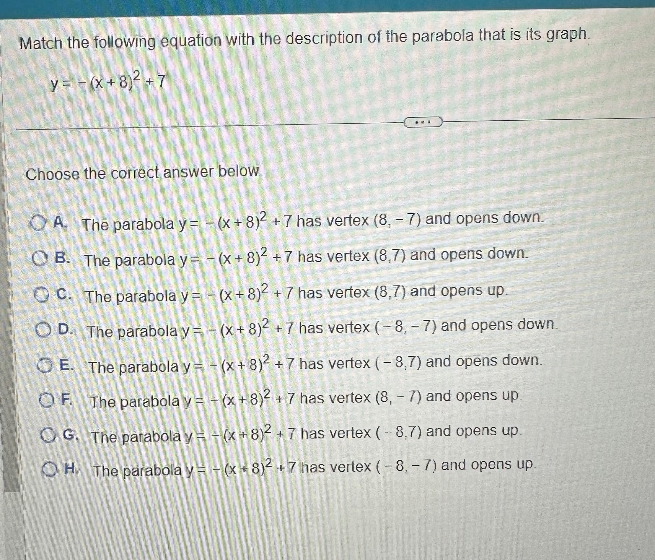 Solved Match the following equation with the description of | Chegg.com