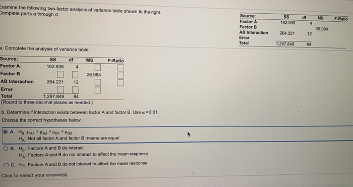 Solved Examine the following two-factor analysis of variance | Chegg.com