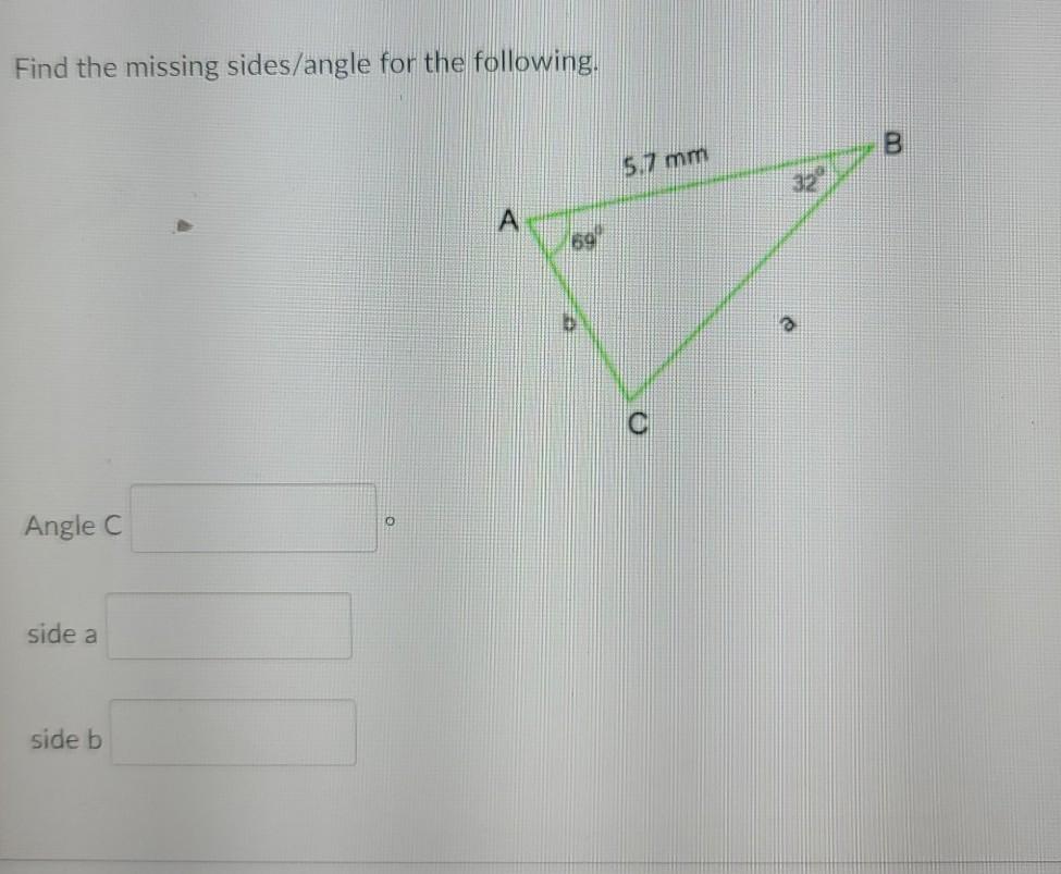 Solved Find the missing sides/angle for the following. B. | Chegg.com