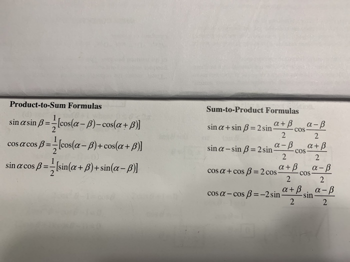 Solved 0t LUS-+cos A+B 2 Sin A-sin B = 2sin-B A+B Cos 2 Sin | Chegg.com