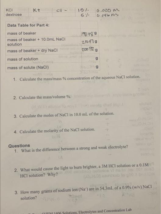 Solved 1. Calculate the mass/mass % concentration of the | Chegg.com
