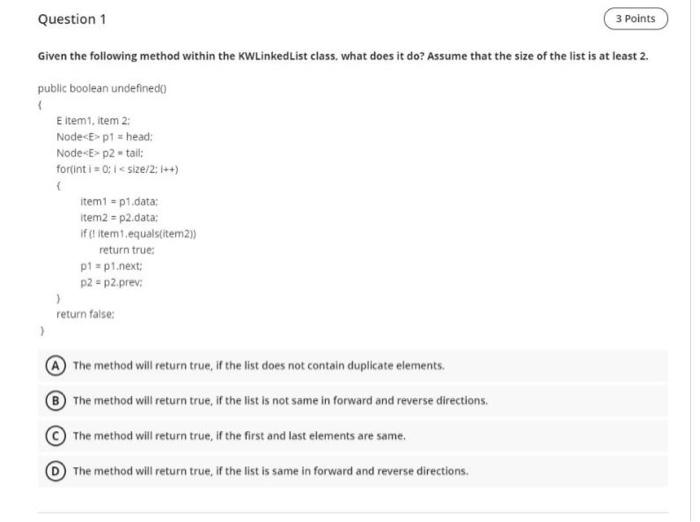 Solved Question 1 3 Points Given The Following Method Within | Chegg.com