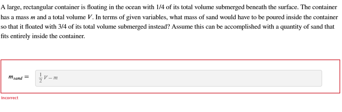Solved A large, rectangular container is floating in the | Chegg.com