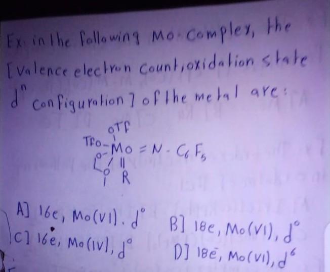 Solved Ex in the following Mo compley, the [valence electron | Chegg.com