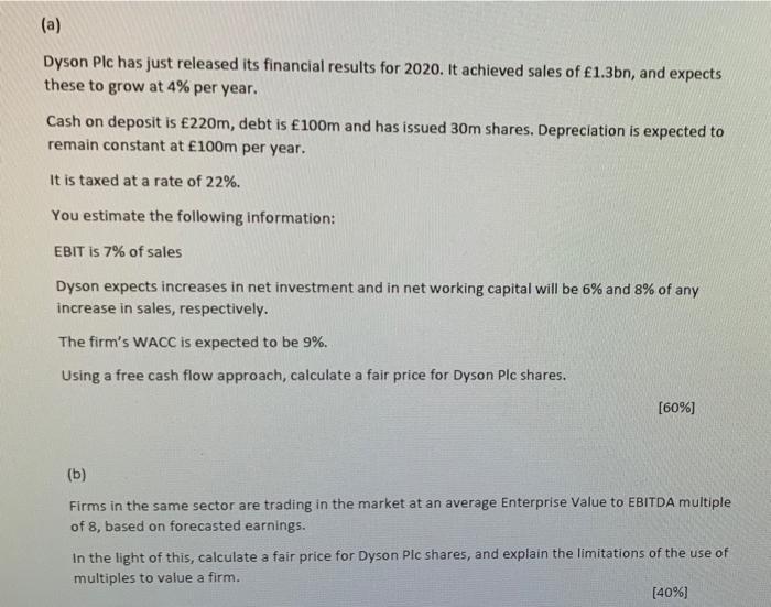 (a) Dyson Plc has just released its financial results