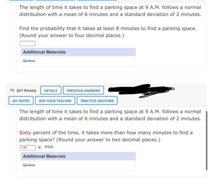 Solved The Length Of Time It Takes To Find A Parking Space | Chegg.com