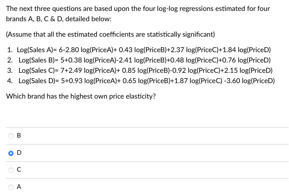 Solved The next three questions are based upon the four | Chegg.com