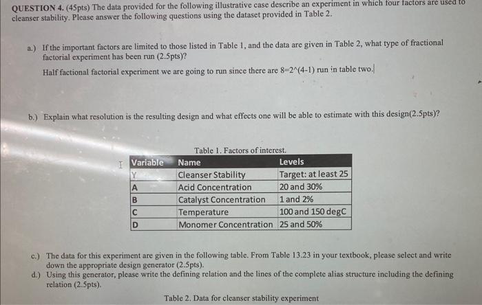 Solved QUESTION 4. (45pts) The data provided for the | Chegg.com