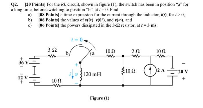 Solved Q2. [20 Points for the RL circuit, shown in figure | Chegg.com