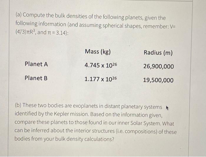 Solved (a) Compute the bulk densities of the following | Chegg.com