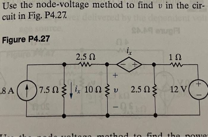 Use the node-voltage method to find v in the circut | Chegg.com