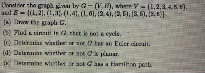 Solved Consider the graph given by G = (V, E), where V = | Chegg.com