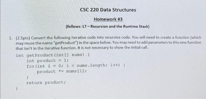 Solved CSC 220 Data Structures Homework \#3 (follows: L7 - | Chegg.com