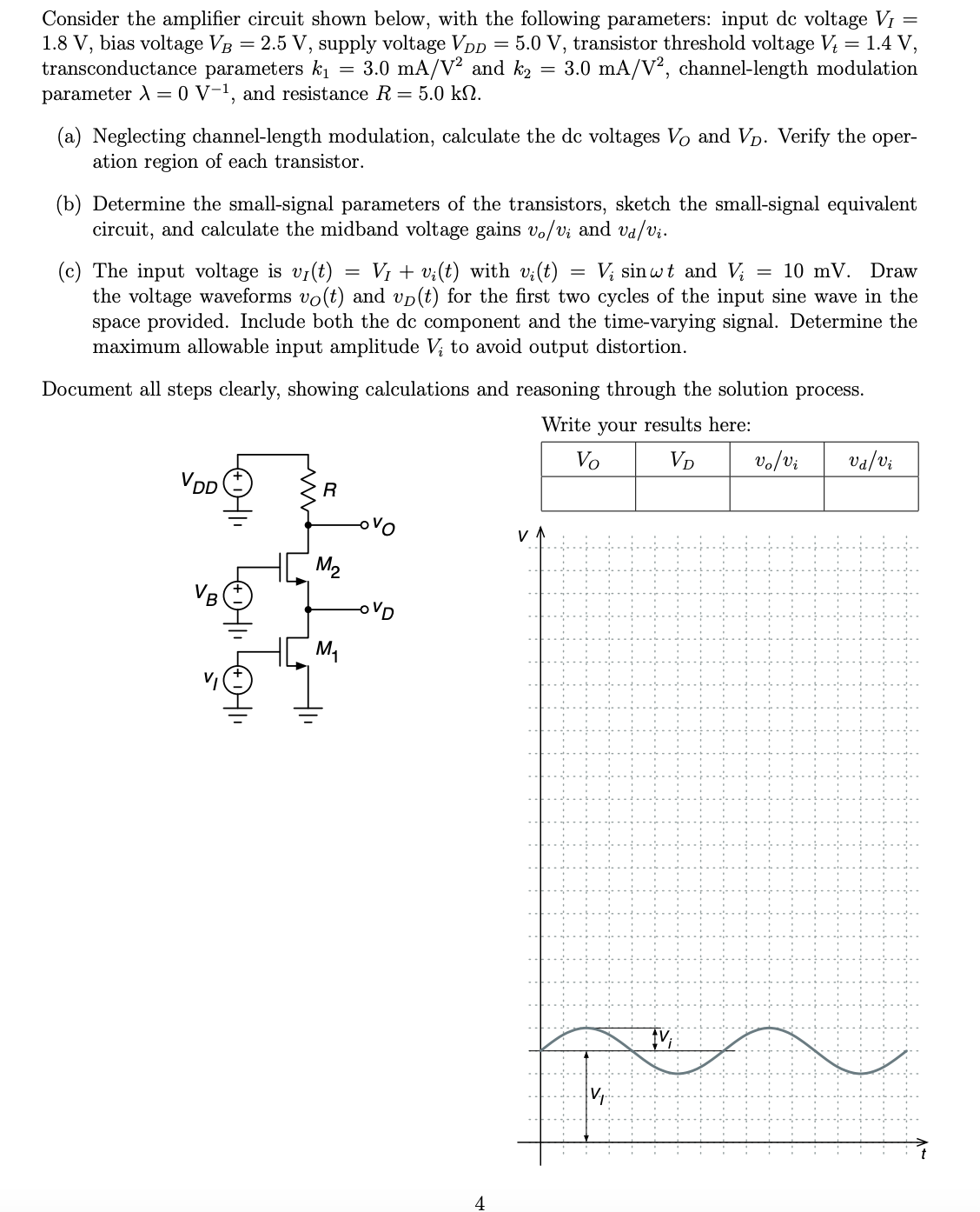 Solved Consider the amplifier circuit shown below, with the | Chegg.com