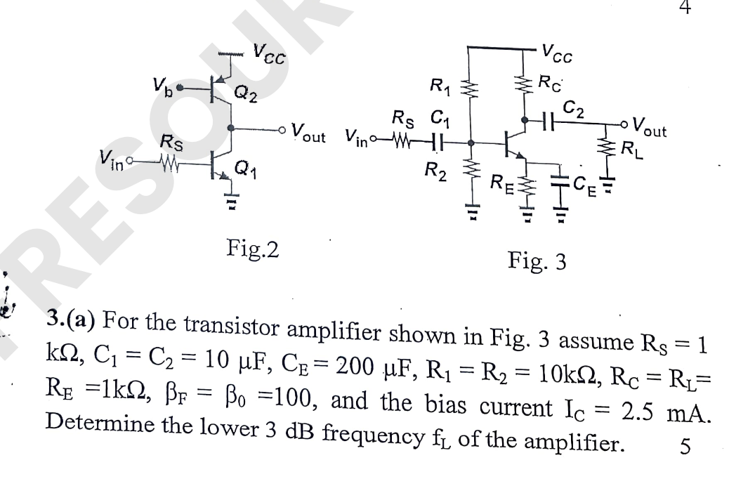 Solved Fig. 2Fig. 3(a) ﻿For the transistor amplifier shown | Chegg.com