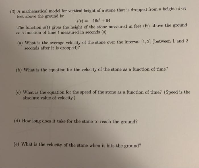 Solved (3) A mathematical model for vertical height of a | Chegg.com