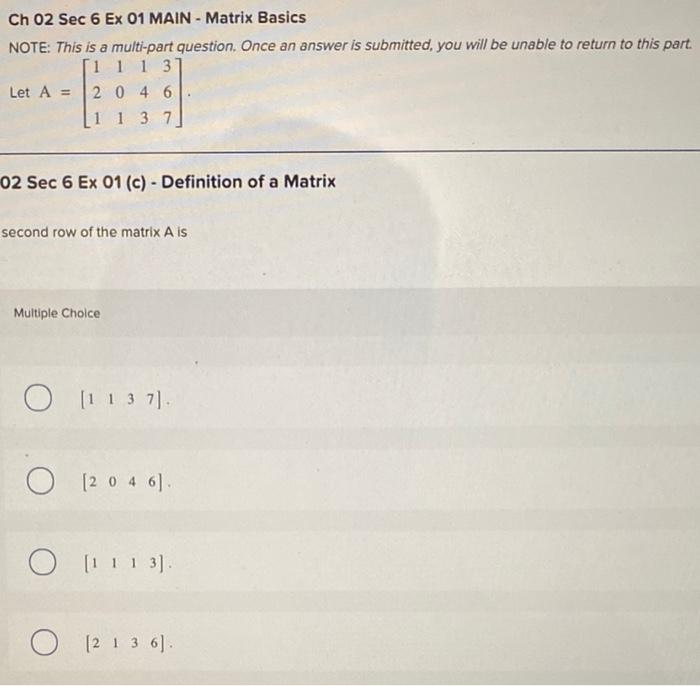 Solved Ch 02 Sec 6 Ex 01 MAIN - Matrix Basics NOTE: This is