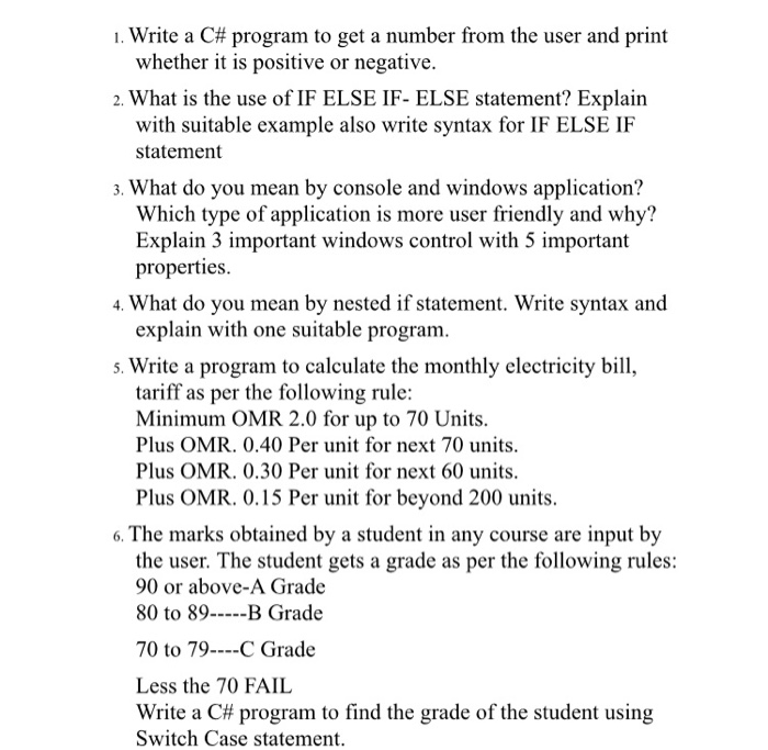 Solved 1. Write a C# program to get a number from the user | Chegg.com