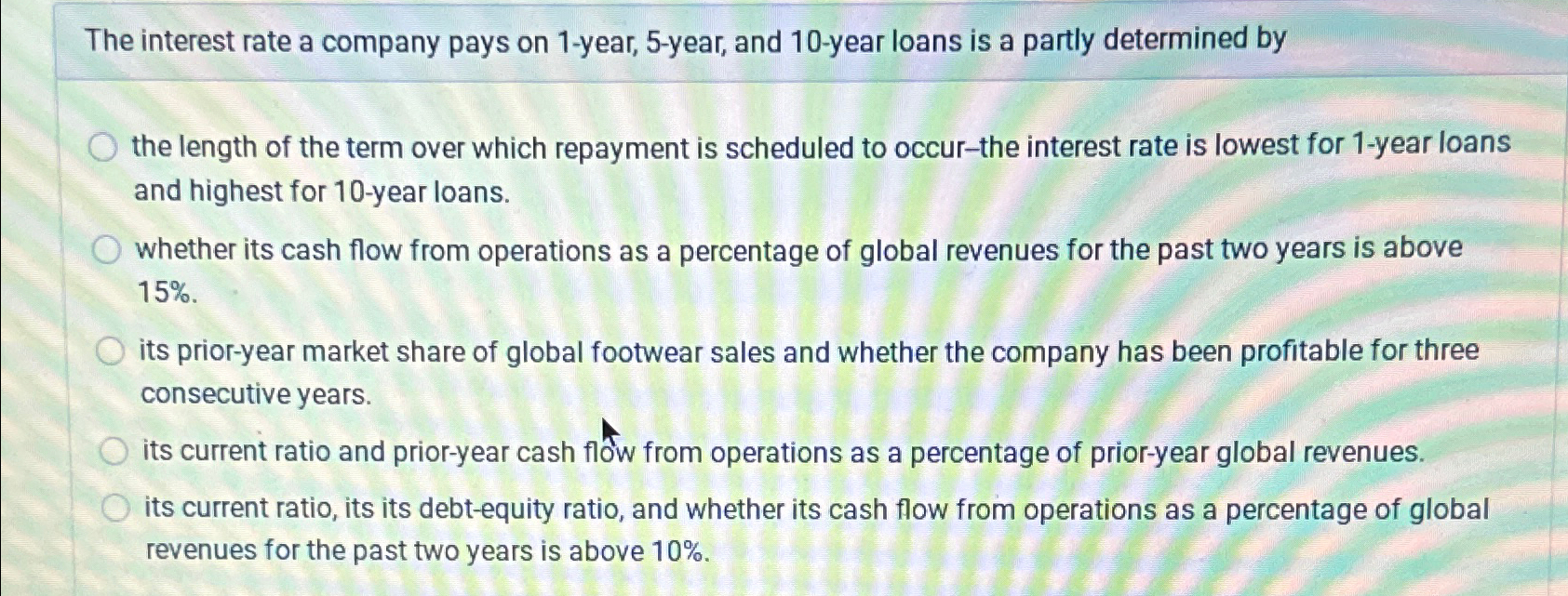 the interest rate a company pays on 1-year 5-year