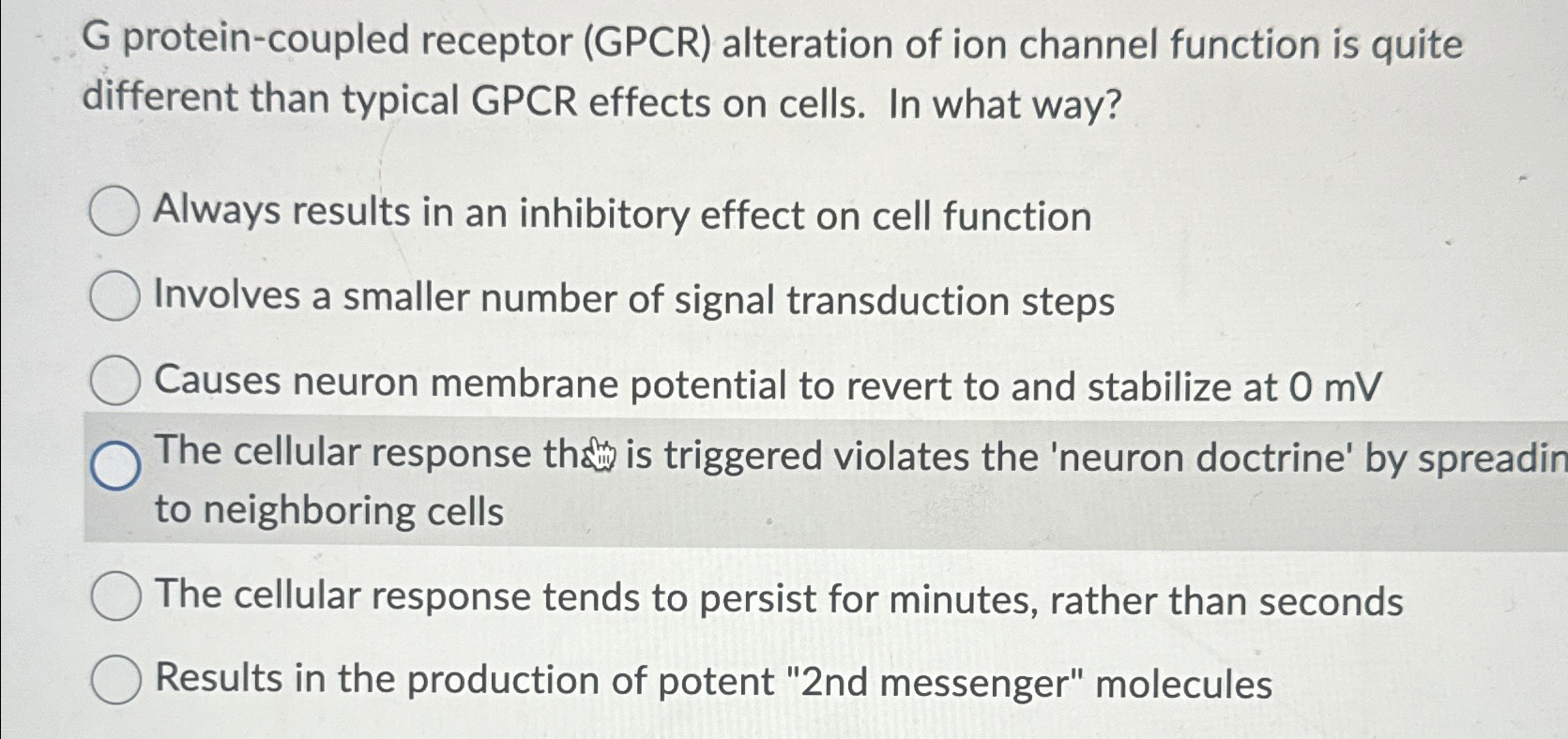 Solved G protein-coupled receptor (GPCR) ﻿alteration of ion | Chegg.com